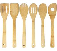 7 Wooden Kitchen Utensils for Cooking, Resistant & Stylish Bamboo Utensils: Wooden Spoon, Bamboo Spatula, Slotted Spoon, Slotted Spatula, Spork, Spatula with Hole