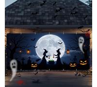 7 x 16 Ft Halloween Garage Door Cover Decorations - Extra Large Scary Witches & Bats Silhouette Backdrop for Outdoor, Home, Yard, and Party Decor