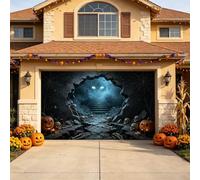 7 x 16 ft Halloween Garage Door Decorations Banner Giant Spider Halloween Garage Door Backdrop Cover Spider Pumpkin Horror Backdrop Decoration Holiday Spooky Party Photo Backgrounds，C1