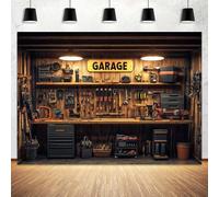 7 x 5 ft Garage Backdrop Vintage Tool Shed Workshop Tools Cabinet Background Repair Shop Wrench Plier Toolbox Dad's Garage Kids Boys Birthday Party Decoration Photo Booth Studio Props