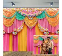 7 x 5 ft Indian Backdrop India Religious Colorful Curtain Flower Decorations for Home Traditional Diwali Pooja Backdrop Mehndi Religious Festival Wedding Bridal Shower Party Photo Banner Supplies