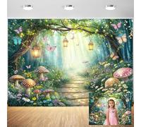 7 x 5 ft Spring Enchanted Forest Backdrop for Photograph, Fairy Tale Wonderland Background Flower Butterfly Mushroom Woodland Girl Birthday Baby Shower Tea Party Decorations Photo Booth Studio Props