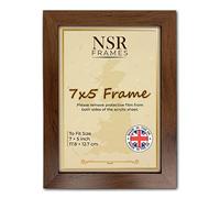 7 x 5 Inch Walnut Picture Photo Frame (17.8x12.7 cm) - Flat Wall Mount Hang Hooks & Free Tabletop Stand Poster MDF Wooden Portrait/Panoramic Clear Acrylic Display