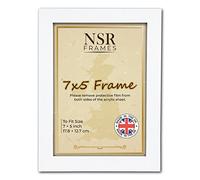 7 x 5 Inch White Picture Photo Frame (17.8x12.7 cm) - Flat Wall Mount Hang Hooks & Free Tabletop Stand Poster MDF Wooden Portrait/Panoramic Clear Acrylic Display