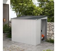 7 x 5FT Lean to Metal Garden Shed with Foundation Sliding Doors 2 Vents Outsunny White One Size