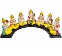 7 x Ganesh Ji Resin Figurines on Bench Lord Ganesha Decorative Statue Set Hindu God Idols for Ganesh Chaturthi and House Warming Indian Pooja Home Mandir Living Room Meditation and Spiritual Décor