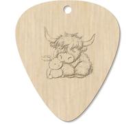 7 x 'Sleepy Highland Cow Cuddling with Plush Bunny' Guitar Picks/Pendants (GP00034530)