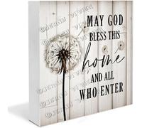 7"x7" Dandelion May God Bless This Home and All Who Enter Wooden Box Sign Centerpiece Wooden Box