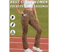 (-7, XXL) Women's Super Soft Flare Pants with Pockets High Waisted Tummy Control Workout Yoga Push Up Gym Fitness Leggings Bell Bottoms