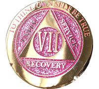 7 Year Elegant Glitter Pink Gold Silver Bi-Plated AA Medallion Chip VII