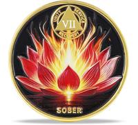 7 Year Flame Lotus Sobriety Coin - Radiant Bloom NA Medallion - Spiritual Token for Recovery & Clean Time - Empowering NA AA Chips - Gift for Men & Women