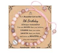 7 Year Old Birthday Gifts for Girls,7th Birthday Gifts for 7 Year Old Girls,Natural Stone Heart Sweet Birthday Bracelets for G/irls,7th Birthday Presents for Daughter Sister Granddaughter Niece,&Cards