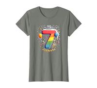 7 Year Old Birthday Lucky Number Seven Celebration T-Shirt, Women, Olive Heather, Medium