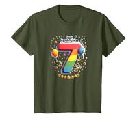 7 Year Old Birthday Lucky Number Seven Celebration T-Shirt, Youth, Olive Green, X-Small