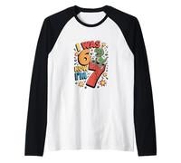 7 Year Old Birthday was 6 Now I'm 7 Kids Dinosaur Dino Raglan Baseball Tee