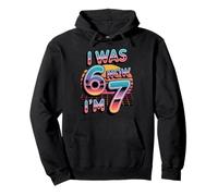 7 Year Old Birthday Was 6 Now I'm 7 Kids Retro Sunset Pullover Hoodie