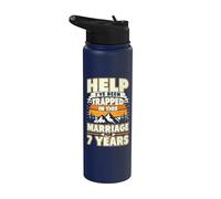 7 Years Married Retro Help 7th Wedding Anniversary Funny Stainless Steel Insulated Water Bottle