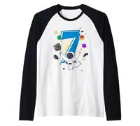 7 Years Old Astronaut 7th Birthday Space Rocket Boy Raglan Baseball Tee