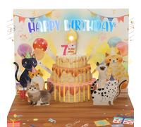 7 Years Old Birthday Cards, Funny Cat Pop Up Birthday Cards with Lights & Music, 3D Cake Music Greeting Cards, Birthday Gifts for 7 Years Old Boys, Girls, Sons, Daughters