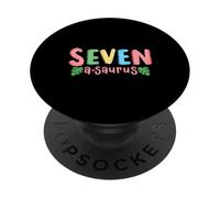 7 Years Old Seven Saurus Kids Dinosaur 7th Birthday Family PopSockets Adhesive PopGrip