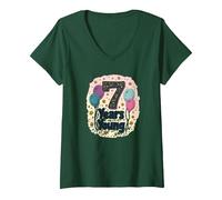 7 Years Young Festive Birthday Celebration V-Neck T-Shirt, Women, Forest Green, M