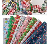 70 * 50cm 8 PCS Christmas Wrapping Paper Roll Multicoloured Gift Xmas Wrapping Paper for Xmas Party Gifts, Family Friends Present Decorations for Festival Holiday Party New Year