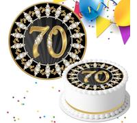 70 70th BIRTHDAY 70th ANNIVERSARY BLACK & GOLD PRE-CUT 7.5 INCH EDIBLE ICING CAKE TOPPER DECORATION Z07