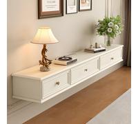 70.8" Floating TV nd for 55 65" TVs Modern French Solid Wood Wall Mounted Console Fully Assembled Space Saving Entertainment Center with 2 Ders & Flip Up Door White