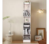 70.9" Tall Narrow Bookcase - 6 Tier Corner Storage Cabinet Cube Display Shelves for Home Office Stylish White Bookshelf nizer Space-Saving Furniture for Small Spaces