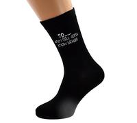 70 and Still Don't Know Better Black Mens Socks for 70th Birthday Present