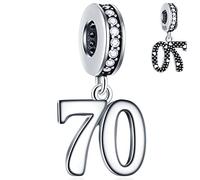 70 Birthday Dangle Charms fits Pandora Mothers Day Bracelet, 925 Sterling Silver 70th Anniversary Pendant Beads with Birthstone CZ, Number 70 Years Bday Gift for Grandma/Grandfather