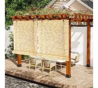 70% Blackout Roller Blinds Cut to Size 50-160cm Wide Bamboo Blinds for Windows Shutters Outdoor Roman Blinds Easy Hang for Pergola Porch Kitchen Light Filtering Roll Up Shades ReedCurtain(Natural Whit