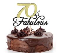 70 & Fabulous Birthday Cake Topper Black Gold Glitter Cake Topper for 70th Happy Birthday Anniversary Wedding Party Cake Decoration Supplies