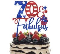70 & Fabulous Cake Topper, America Themed 70th Birthday Cake Decorations, Hello Seventy Cheers to 70 Years Birthday Party Decoration Supplies Blue & Red Glitter