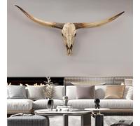 70 inches -long horns wall decor,animal skulls,longhorn skull,cow skull,real animal skull,animal head wall decor,faux taxidermy,medieval decorations,high skull artifact,cabeza de vaca(Brown horn)