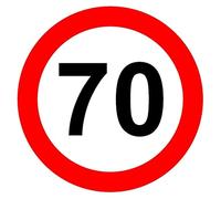 70 mph kmph speed limit road sign - Self adhesive sticker (200mm x 200mm)