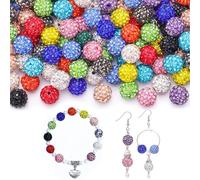 70 pcs 6mm/8mm/10mm Rhinestone Clay Beads for Jewelry Making, Rainbow Shiny Round Shamballa Disco Baseball Design Necklace Beads,for Bracelet Earring Crafting Supplies Keychain and DIY Crafts