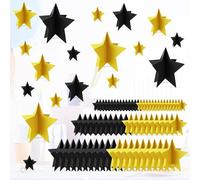 70 Pcs Black and Gold Star Centerpieces Black and Gold Party Birthday Decorations 3D 2025 Graduation Table Decor 3 Sizes 8" 5" 3" Red Carpet Film Show Theme Engagement Anniversary Supplies