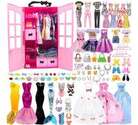 70 Pcs Doll Clothes for Barbie Doll, 11.5 Inch Doll Accessories Collection with 3 Princess Dresses+2 Evening Dress+10 Shoes+10 Bags+1 wardrobe for Barbie Loving Girls Birthday Gifts (Random Style)