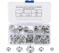 70 Pcs Hex Nuts, Lock Nuts with Flange Self-Locking, Flange Nuts with Serrations, Stop Nuts with Flange DIN 6923 Stainless Steel, M3 M4 M5 M6 M8
