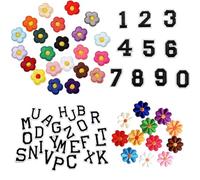 70 Pcs Iron On Patches for Clothing: Embroidered Numbers 0-9, 24 Pieces Iron on Letters, 22 Daisy Flower Applique Patches, 10 Sunflower Embroidered Sew On Patches for Dress, Hat, Socks, Jeans (Black)