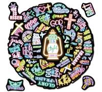 70 Pcs Neon Christian Bible Kids Stickers, Jesus Christ Faith Vinyl Waterproof Water Bottle Decals, Teens Adults Religious Christianity Christmas Thanksgiving Decor