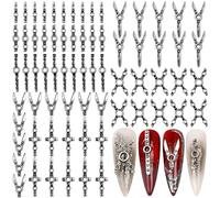 70 Pcs Punk Belt Cross Nail Charms Y2K Alloy Metal Belts Gothic Charms For Nails Design 3D Retro Silver Black Goth Nail Charm Bulk DIY Cool Studs Jewelry Manicure Decor Nails Supplies Accessories