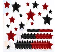 70 Pcs Red and Black Star Centerpieces for Men Women Black and Red Party Birthday Decorations 3D 2025 Graduation Decoration 3 Sizes 8" 5" 3" Film Show Theme Supplies Table Decor
