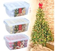 70 Pcs Red Silver Gold Christmas Xmas Tree Plastic Metallic Baubles Ball Hanging String Decorations Ornaments Storage Box (Gold)