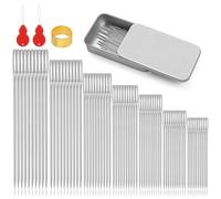 70 Pcs Sewing Needles, Large Eye Hand Sewing Needles, Stainless Steel Sewing Needles with Needle Threader and Thimble for Leather Sewing, Repairing, Knitting, Quilting Craft (7 Sizes)