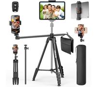 70" Phone Tripod & Selfie Stick, Horizontal Overhead Tripod, Extendable Camera Cell Phone Tripod Stand with Wireless Remote and phone Holder for Filming Video Recording Live Stream