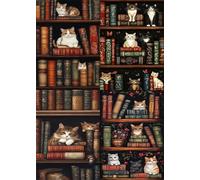 70 Piece Jigsaw Puzzles for Adults, Educational Games, Difficult, Logic Puzzles, Animal Cat Bookshelf Puzzles for Adults, Puzzle 70 Pieces