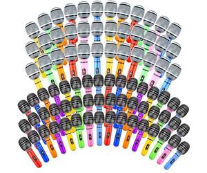 70 Pieces Inflatable Microphones Bulk Large Blow up Microphone Assorted Colors Inflatable Microphone Pretend Play Microphone Inflates for Birthday 80s 90s Musical Concert Party Supplies, 2 Styles