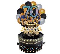 70 Pop Up Birthday Card,Black Gold Greeting Card 70th Birthday 3D Popup Cards Greeting Card with Envelope Women Men Gift Ideas